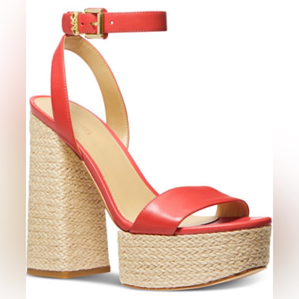 Michael Kors Ashton Spiced Coral Leather Platform Sandals (NIB)
